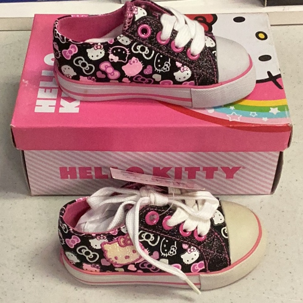 Hello Kitty Pink and Black Sneakers with Heart Design